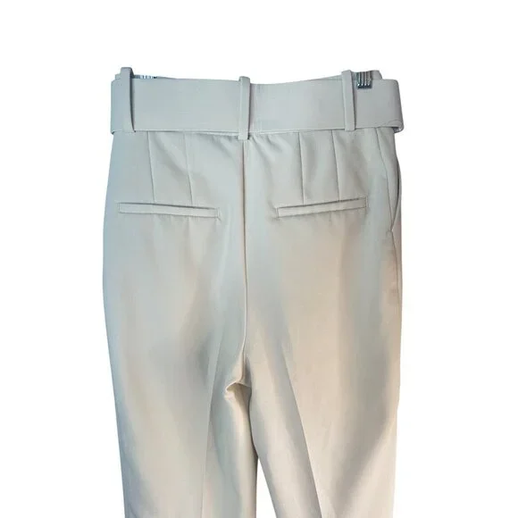 NWOT ZARA XS High-Waist Trousers With Wide Belt Neutral Cream High Rise - Picture 9 of 16